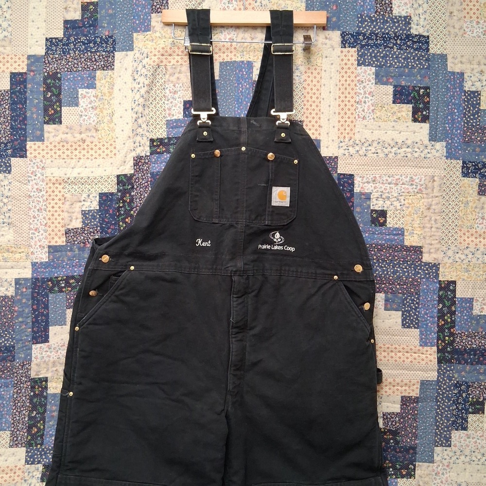 VTG Carhartt R03 BLK Duck Canvas Overall Bibs‎ Size 50x32